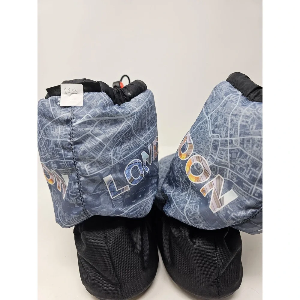 Lina‎ & Max London Map Print Fleece Lined Booties Slippers Warm Cozy Size L